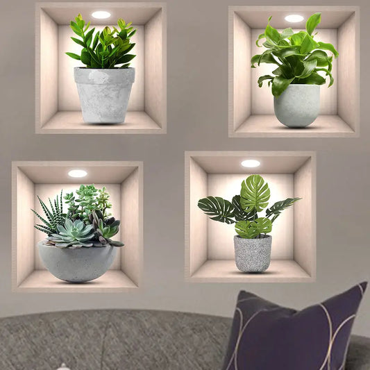 Set 4 Autocolante Decorative Cu Plante (30 x 30cm)